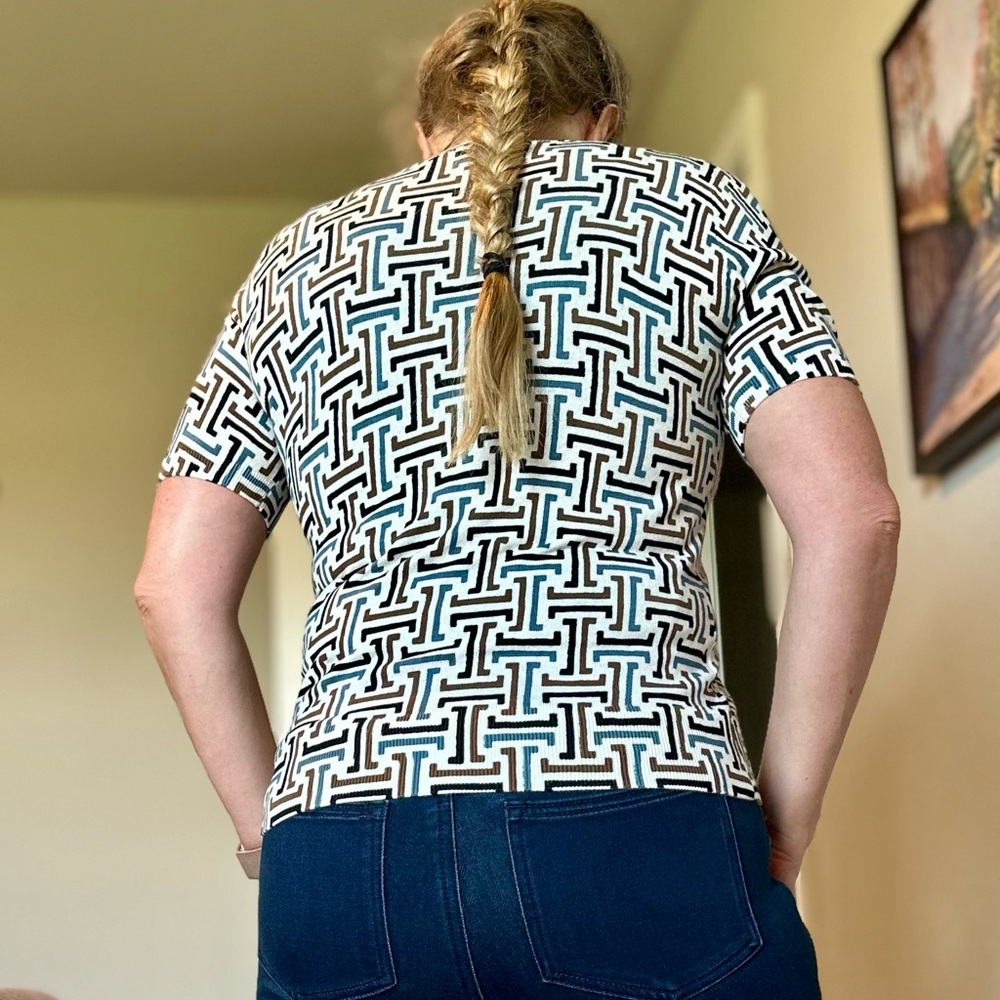 Ann Taylor Factory Black and White Patterned Short Sleeve Sweater - Picture 2 of 10